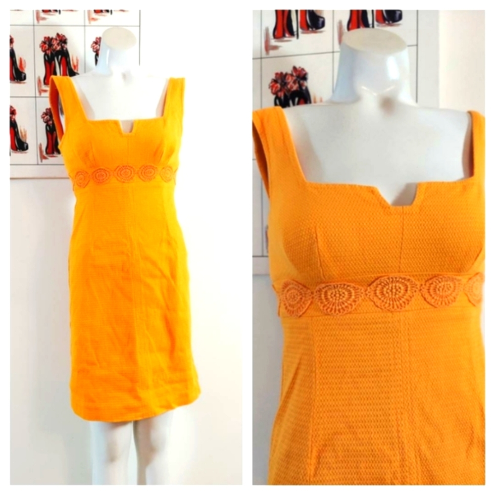 Trina Turk Mod Retro orange cotton dress 60s style embroidered